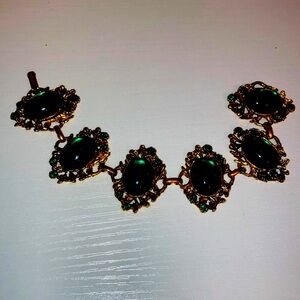 Gold Tone Green Cabochon Bracelet